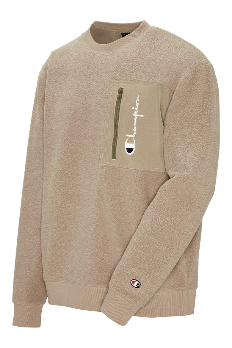 High Pile Fleece Crewneck Sweatshirt, Alternate, color, DARK KHAKI
