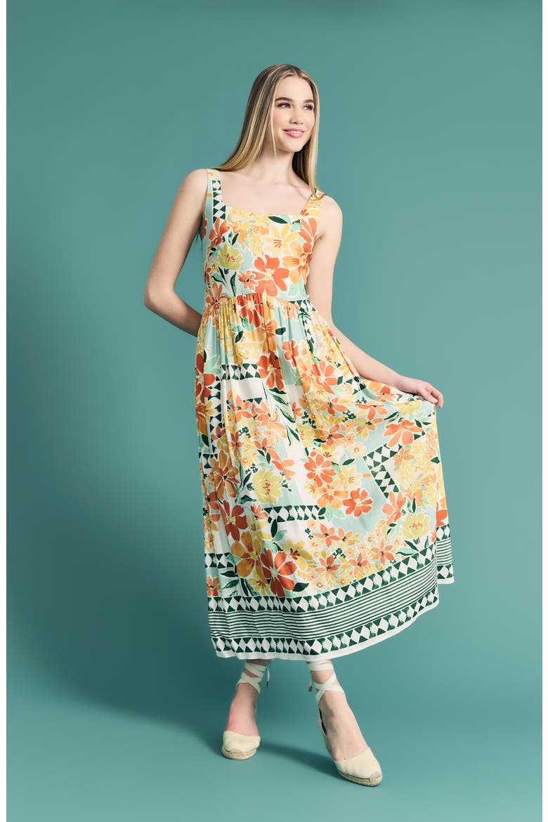 Floral Print Maxi Sundress, Alternate, color, SOFT WHITE/ TANGERINE TANGO