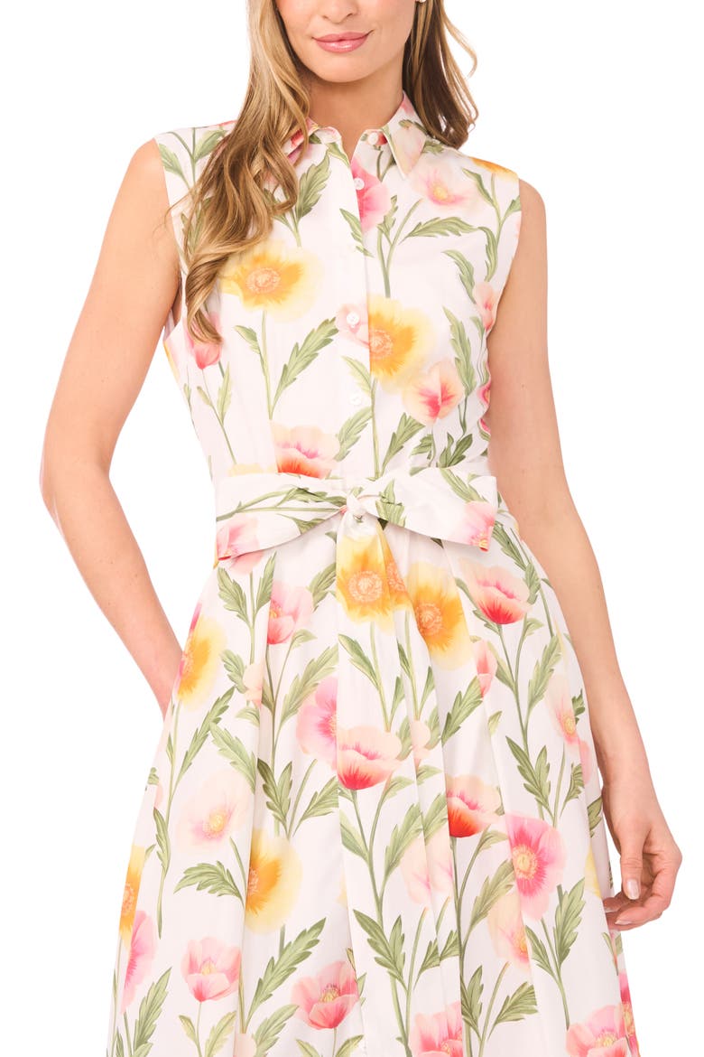Cassie Floral Sleeveless Cotton Midi Shirtdress, Alternate, color, ULTRA WHITE