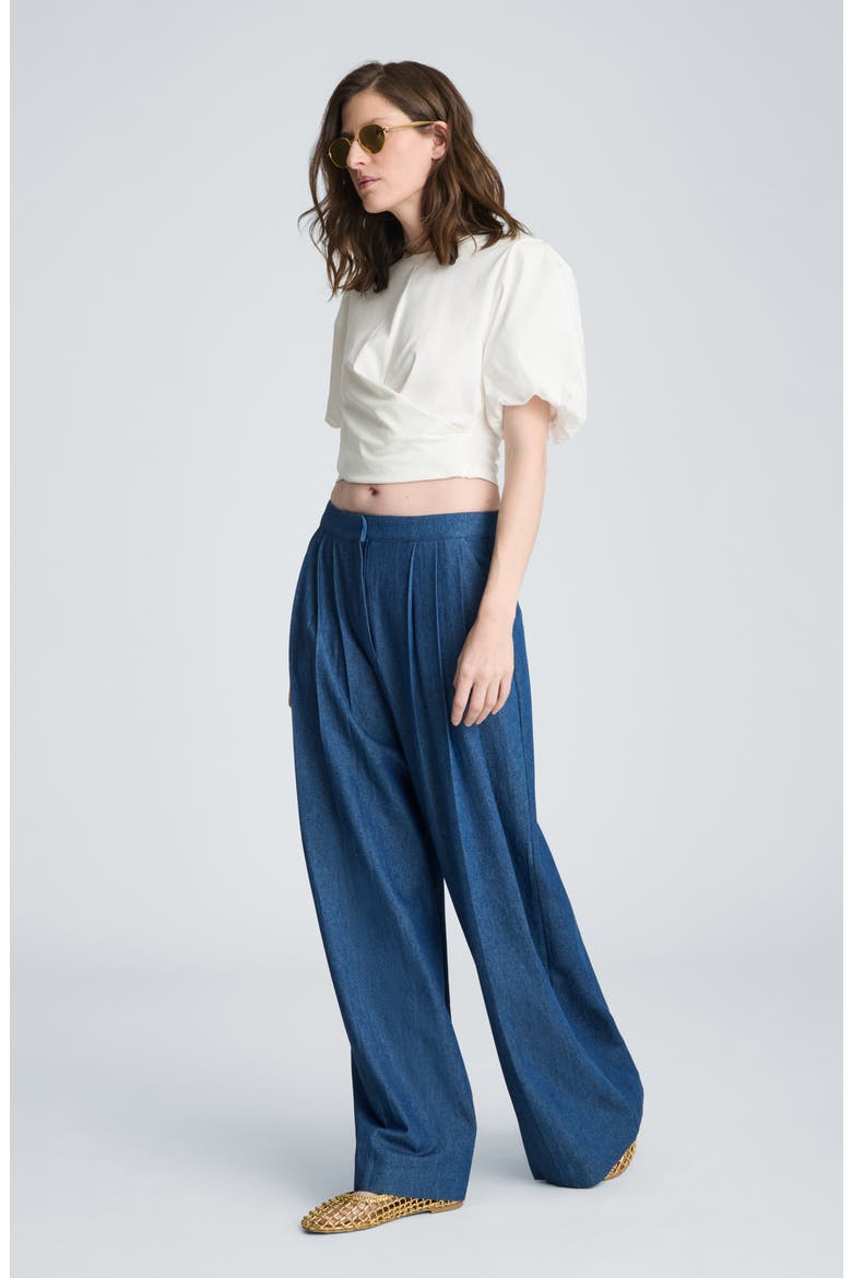Triple Pleat Wide Leg Cotton Pants, Alternate, color, ARIES WASH