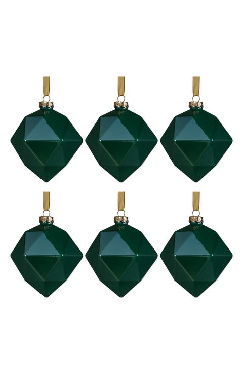 Set of 6 Green Luster Faceted Ornaments
