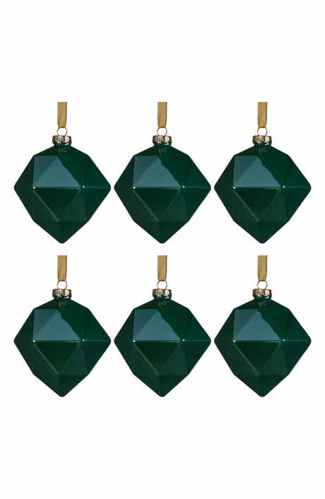 Zodax Set of 6 Green Luster Faceted Ornaments
