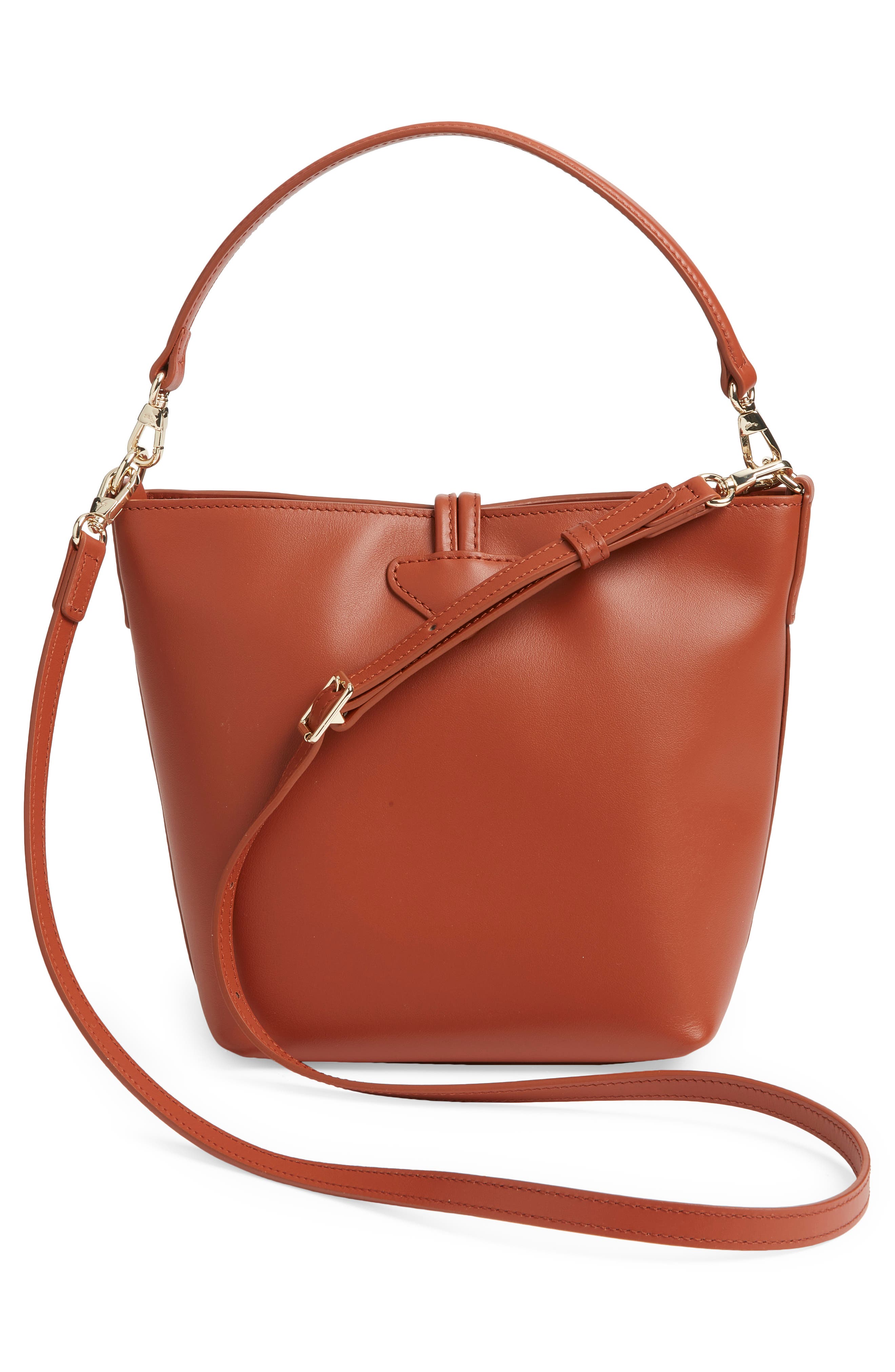 Longchamp Extra Small Le Roseau Leather Bucket Bag, Alternate, color, Bark