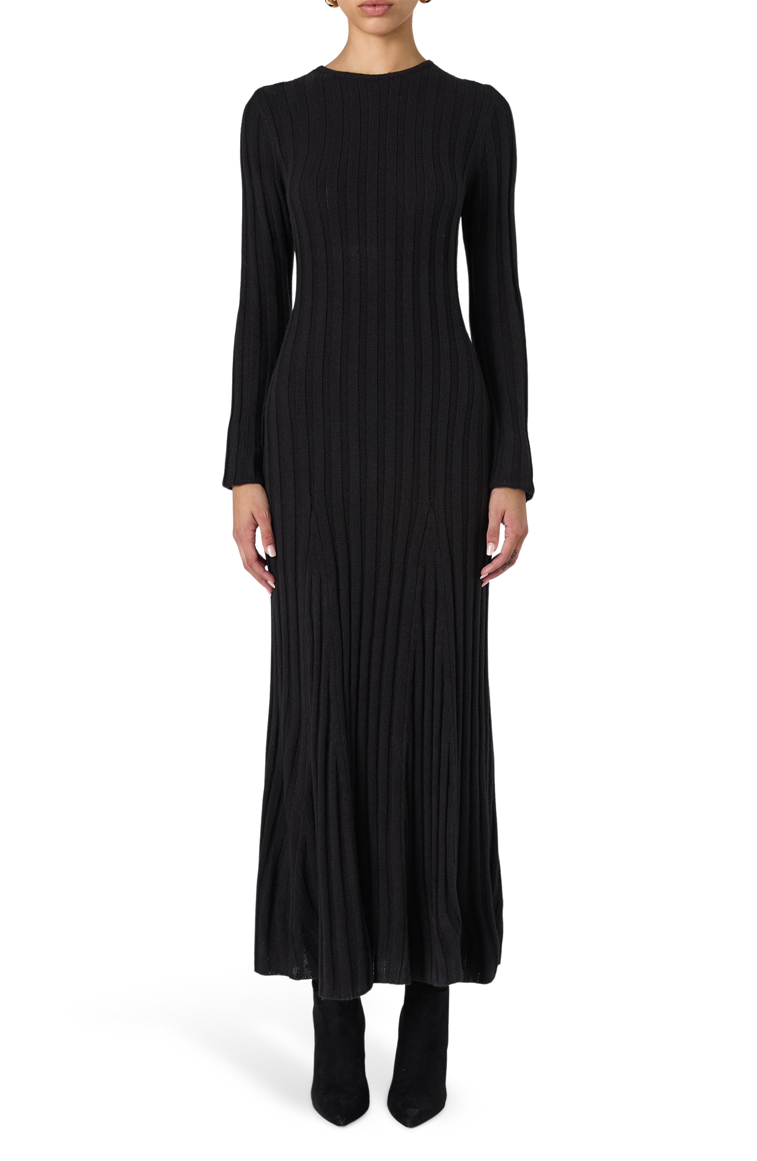 French Connection Long Sleeve Rib Maxi Sweater Dress