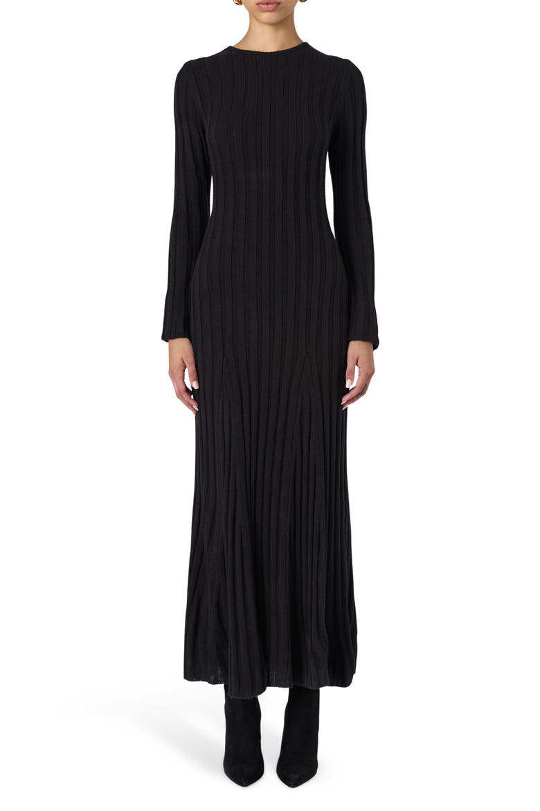Long Sleeve Rib Maxi Sweater Dress, Main, color, BLACK