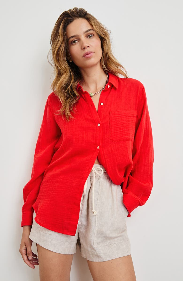 Rails Ellis Organic Cotton Gauze Button-Up Shirt, Alternate, color, Cherry