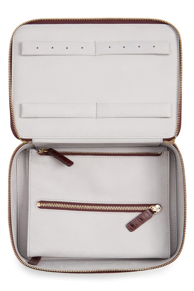 Mara Square Croc Embossed Leather Travel Case, Alternate, color, WINTER BERRY