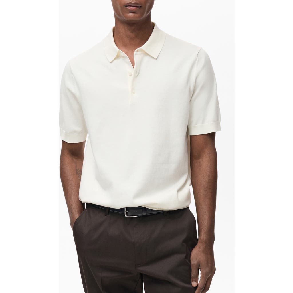 Mango Jersey Revere Collar Polo In Off White