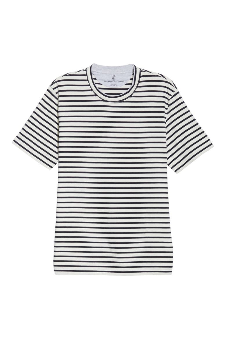 Stripe Cotton Crewneck T-Shirt, Alternate, color, WHITE/ NAVY
