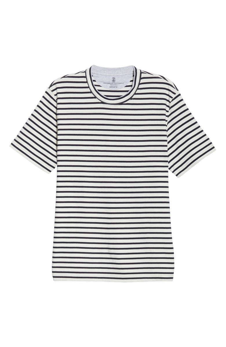 Brunello Cucinelli Stripe Cotton Crewneck T-Shirt, Alternate, color,