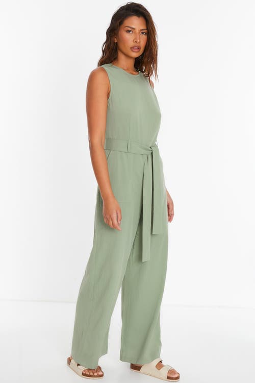 Quiz Linen Culotte Jumpsuit In Green