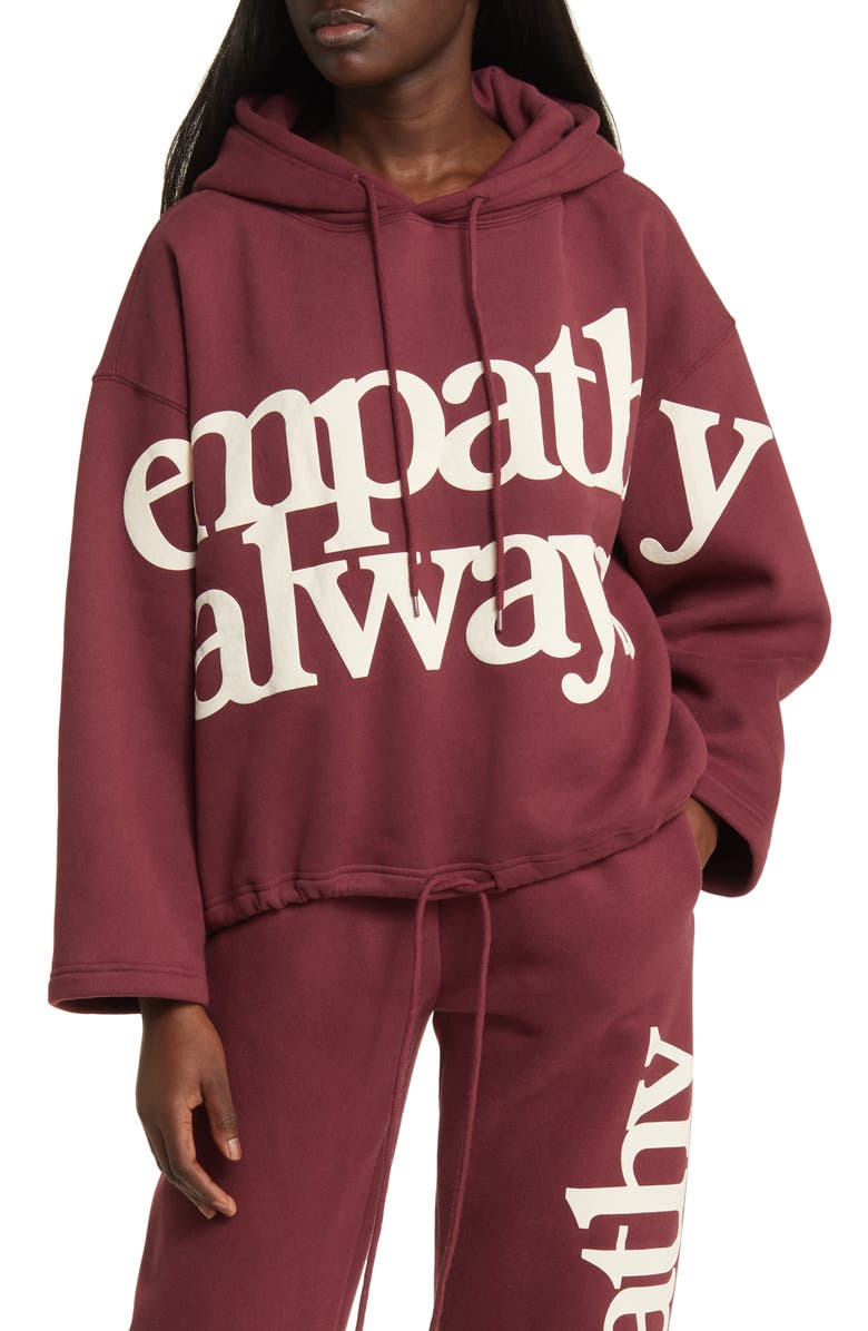 THE MAYFAIR GROUP Empathy Always Graphic Hoodie, Main, color, Maroon