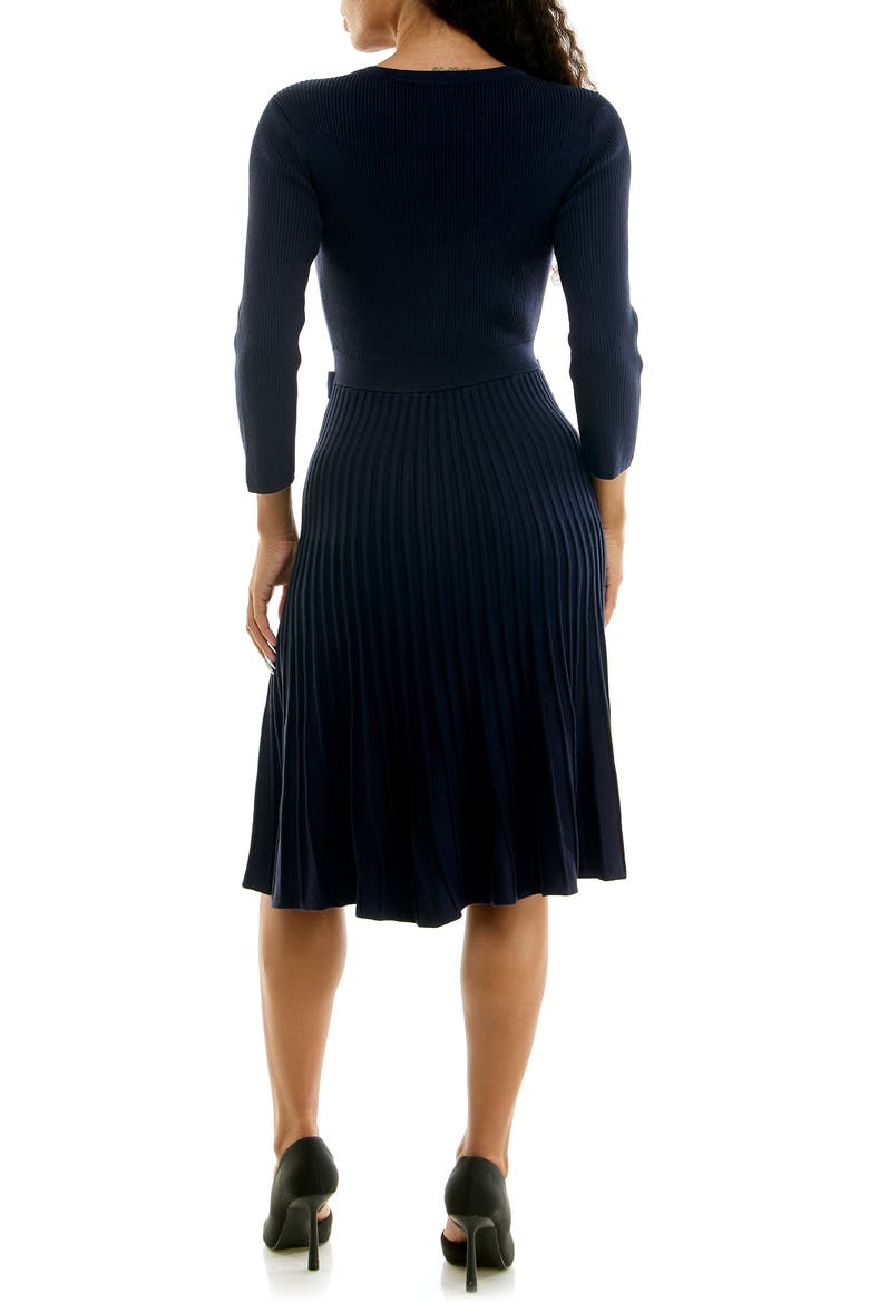 Pleated Long Sleeve Sweater Dress, Alternate, color, NAVY