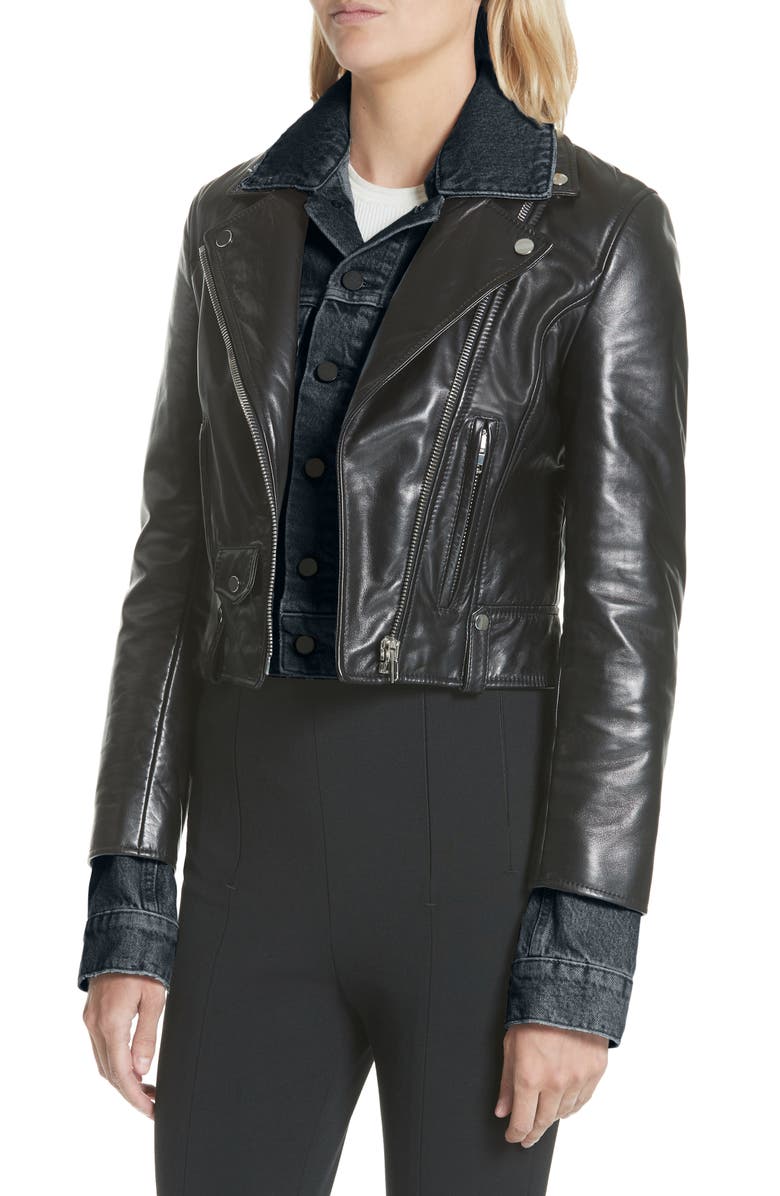 Alexander Wang Denim & Leather Layered Jacket, Alternate, color,