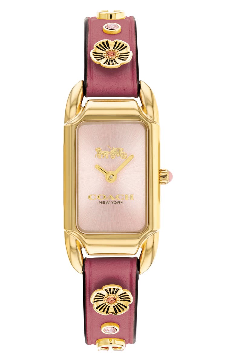 COACH Cadie Leather Strap Watch, 17.5mm, Main, color, 