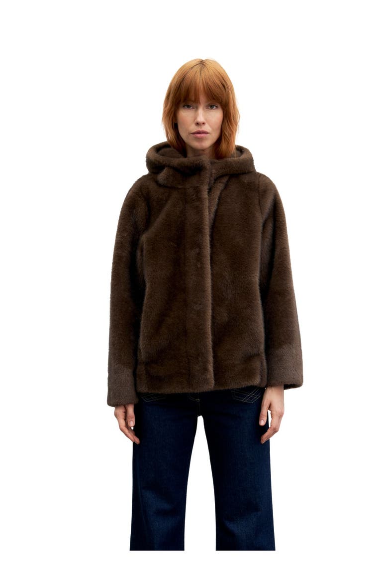 Agate Funnel Collar Faux Fur Coat, Main, color, Cigar