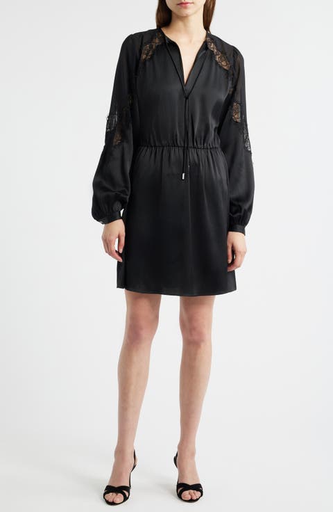 Dlassys Long Sleeve Satin & Lace Dress