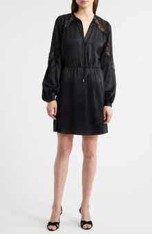 Dlassys Long Sleeve Satin & Lace Dress