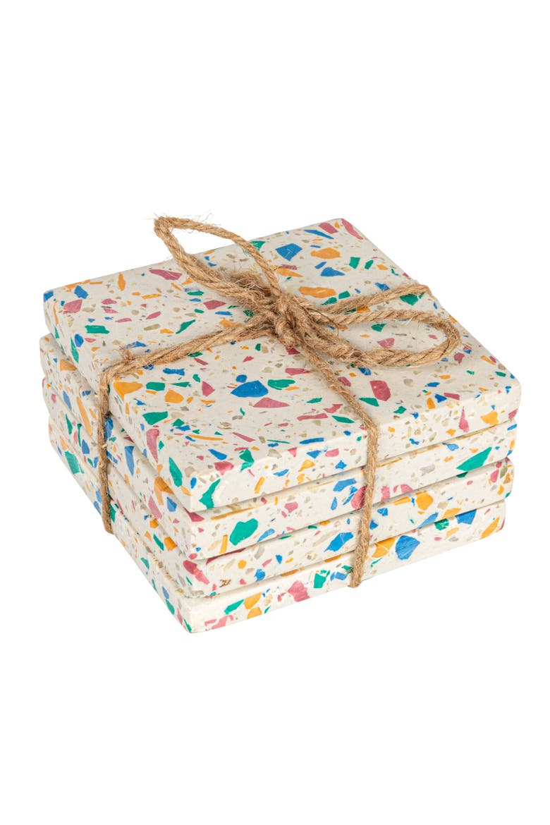 4-Piece Square Resin and Terrazzo Coasters, Multicolor, Main, color, Blue