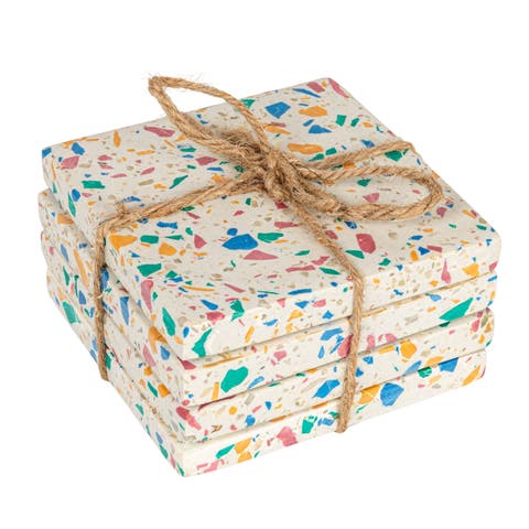 4-Piece Square Resin and Terrazzo Coasters, Multicolor