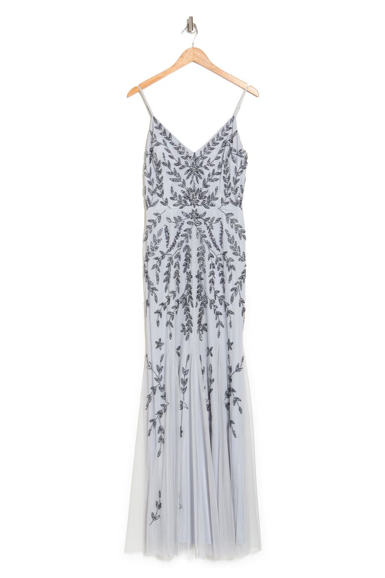 Beaded V-Neck Gown, Alternate, color, BLUE