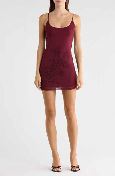 Rhinestone Floral Scoop Neck Minidress