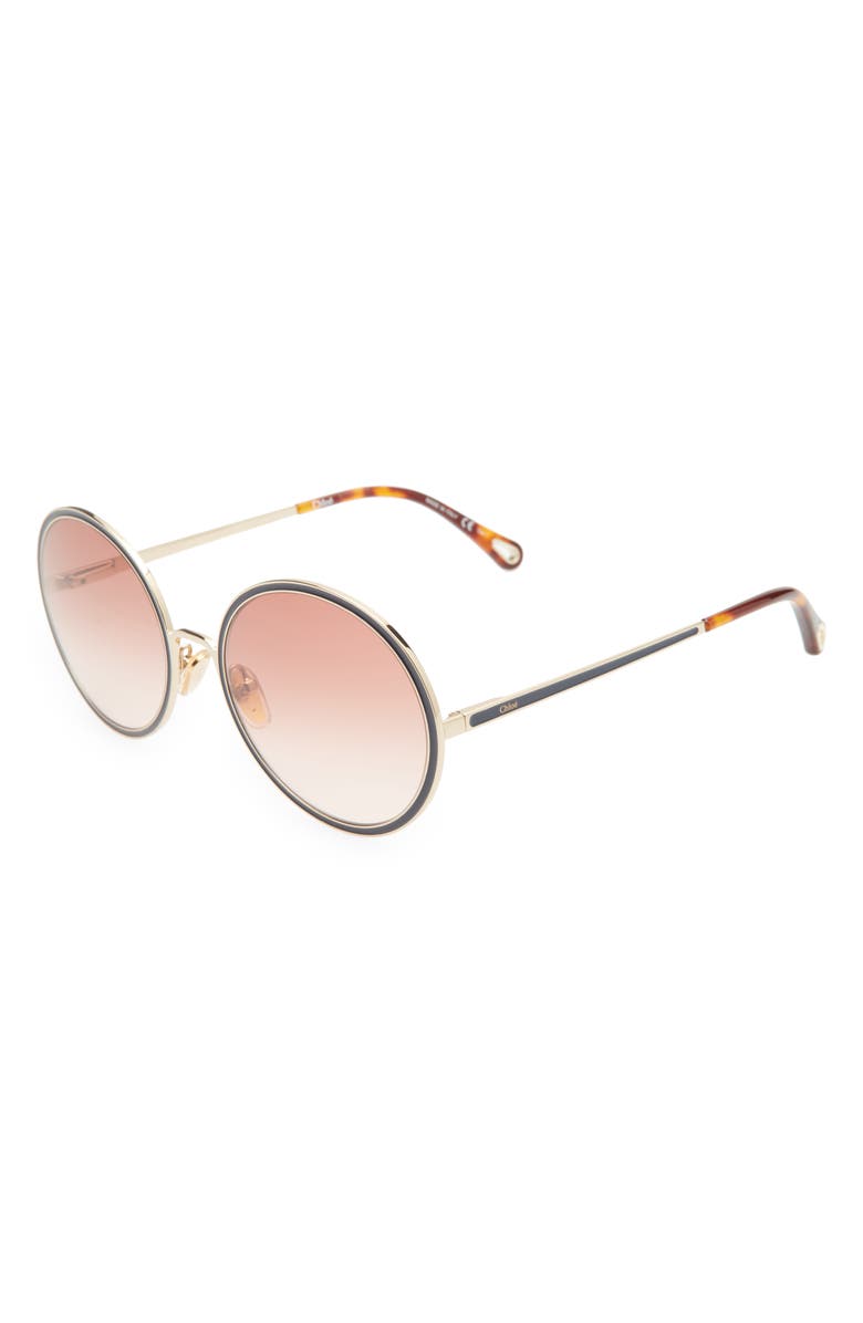Chloé 60mm Gradient Round Sunglasses, Alternate, color, Gold/ Slate