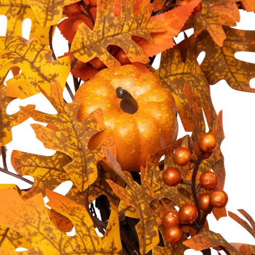 Northlight Autumn Leaves Pumpkins And Berries Artificial Fall Harvest Wreath In Orange