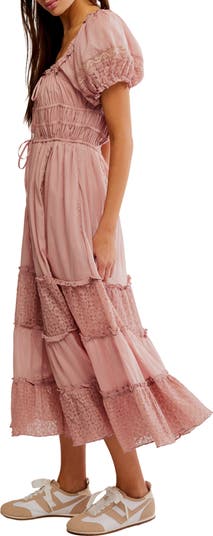 Falling Sun Puff Sleeve Midi Dress