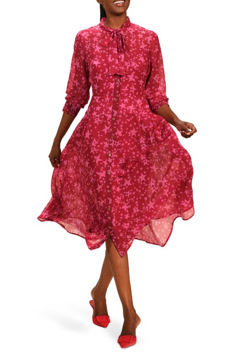 Star Print Long Sleeve Shirtdress