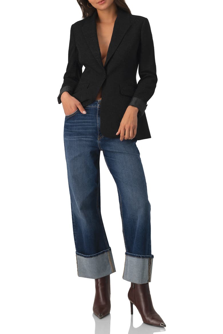 Blazer with Pockets and Floral Accessory, Alternate, color, Black