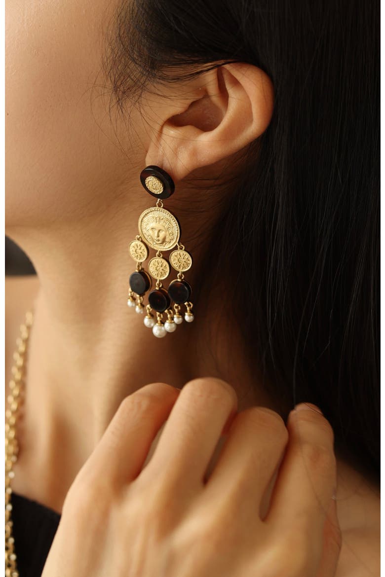Retro Coin Tassel Earrings, Alternate, color, Gold & Red