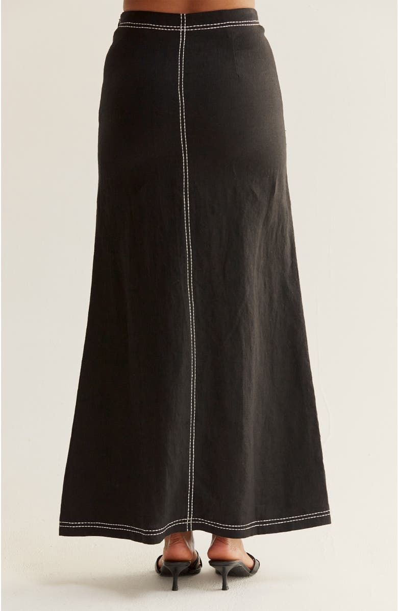 CRESCENT Embroidered Contrast Stitch Linen Maxi Skirt, Alternate, color, Black