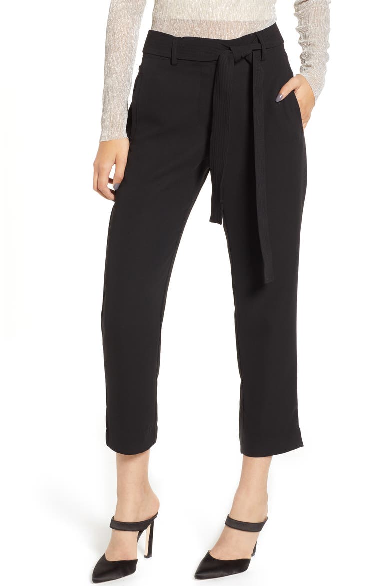 Tie Waist Ankle Pants, Main, color, BLACK
