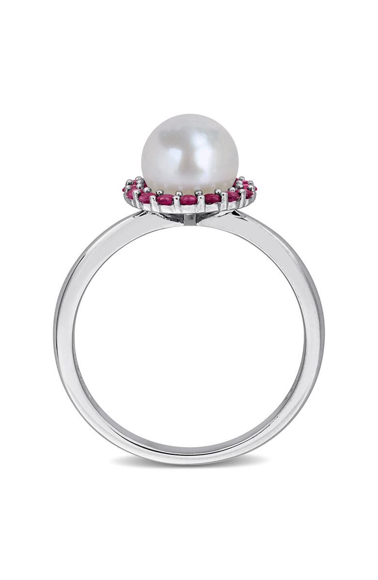 DELMAR 7-7.5mm Cultured Freshwater Pearl & Created Ruby Ring, Alternate, color, Red