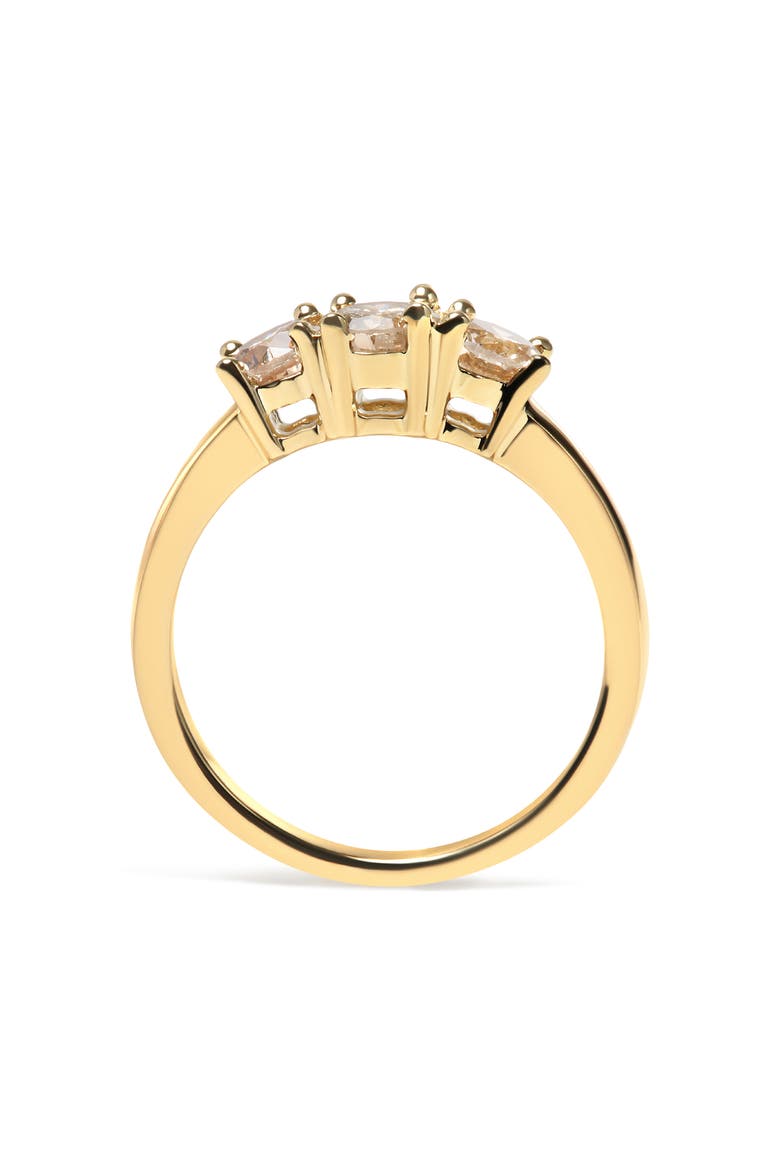 10K Yellow Gold 1.00 Cttw Champagne Diamond 3-Stone Band Ring, Alternate, color, Yellow