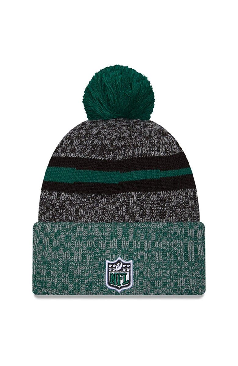 New Era Men's New Era Black/Green New York Jets 2023 Sideline Sport Cuffed Pom Knit Hat, Alternate, color, Black