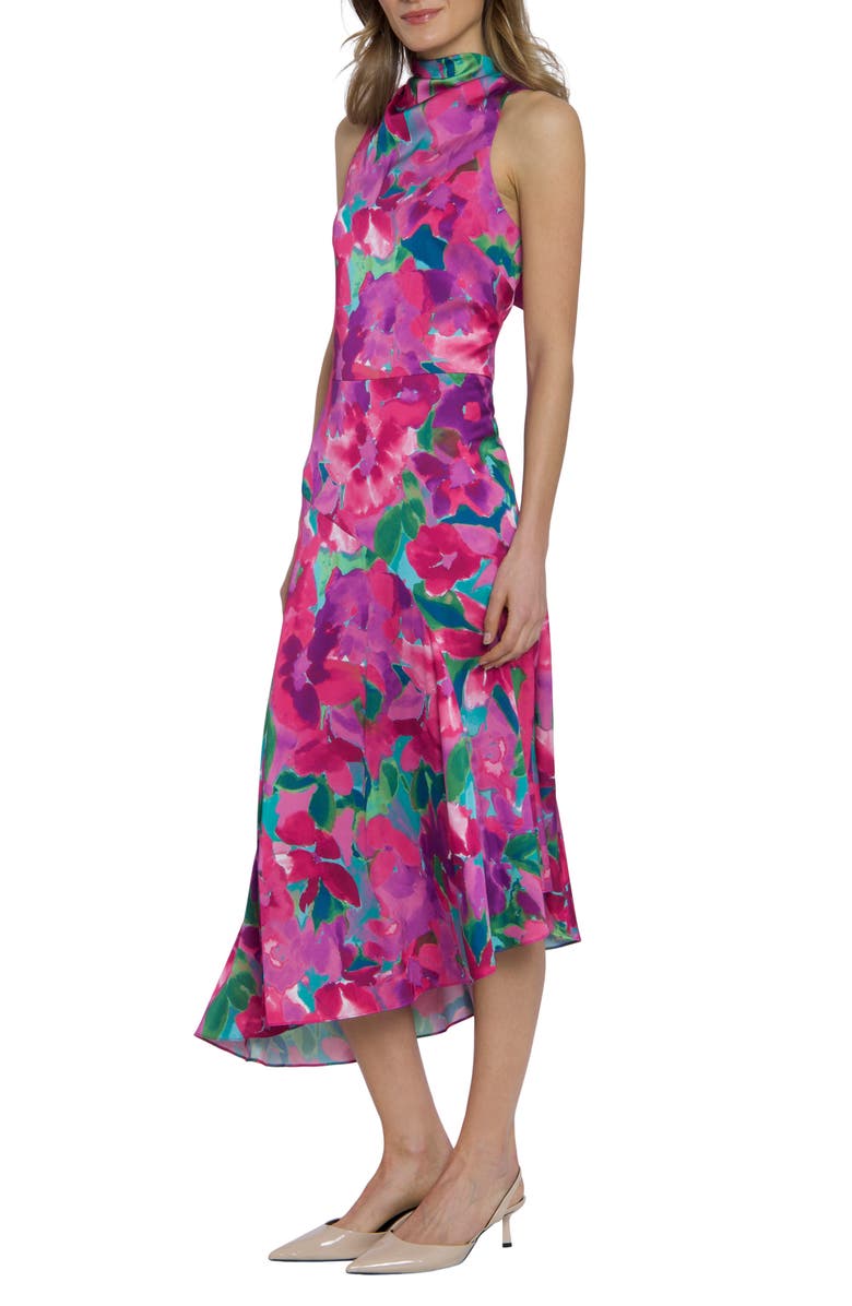 Maggy London Mock Neck Asymmetric Midi Dress, Alternate, color, Aqua/Pink