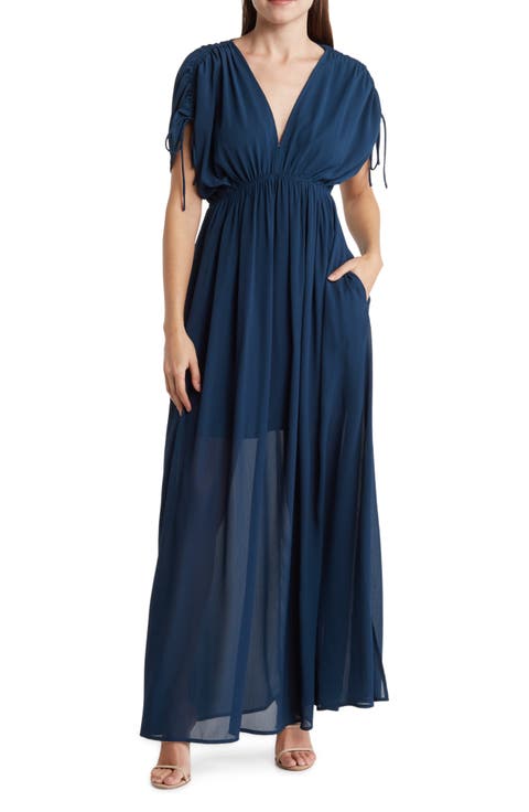 Ruched Sleeve Maxi Dress