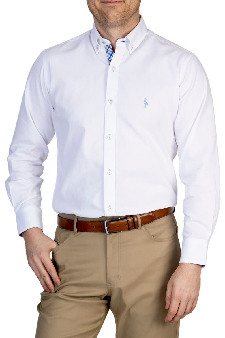 Solid Stretch Button-Down Shirt, Alternate, color, WHITE