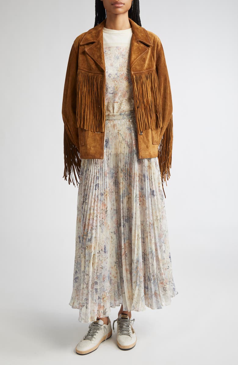 Golden Goose Journey Waxed Suede Fringe Jacket, Alternate, color, 