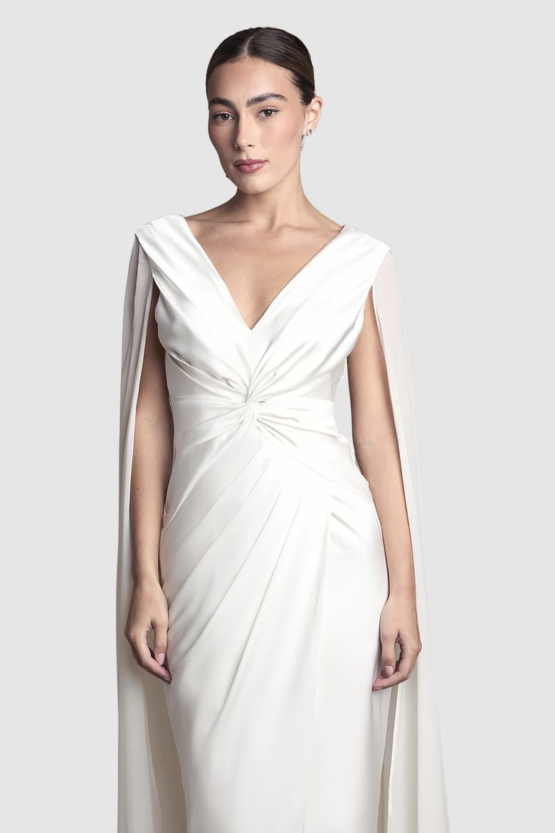 Cape Sleeve Satin Maxi Dress, Alternate, color, Ivory