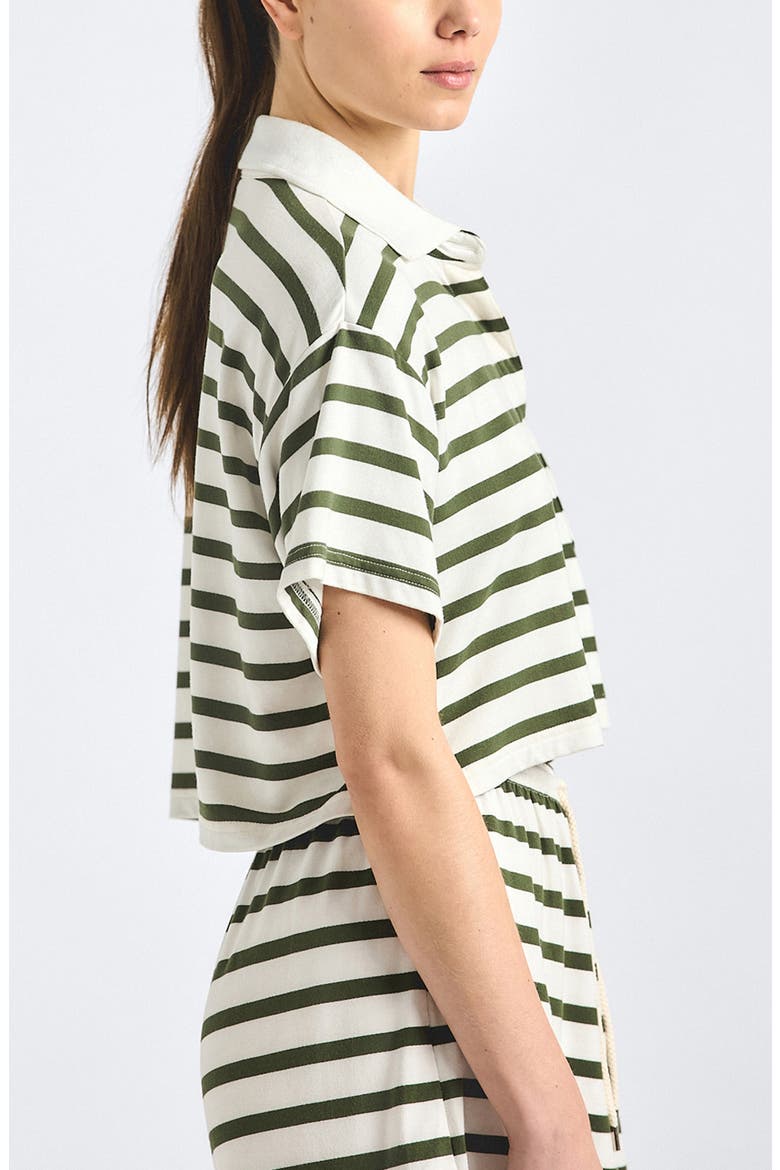 Indira Stripe Stretch Jersey Crop Polo, Alternate, color, WHITE/ FATIGUE STRIPE