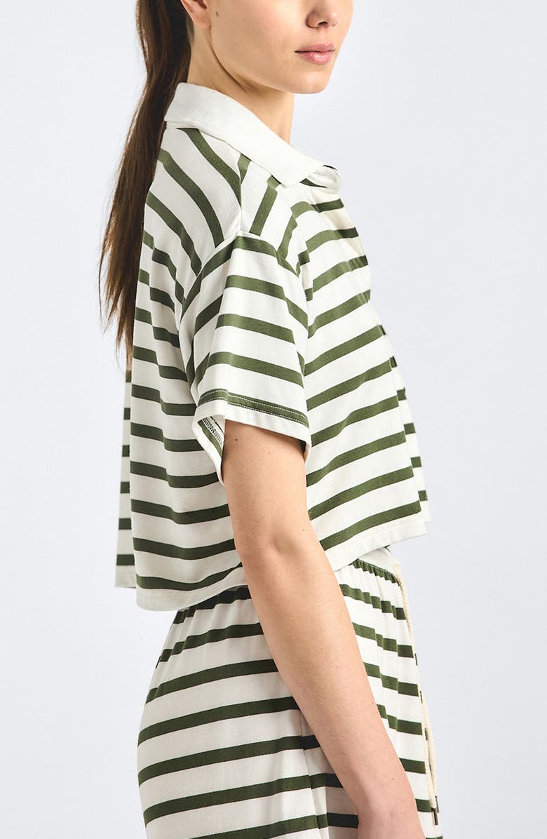 Derek Lam 10 Crosby Indira Stripe Stretch Jersey Crop Polo, Alternate, color, White/ Fatigue Stripe