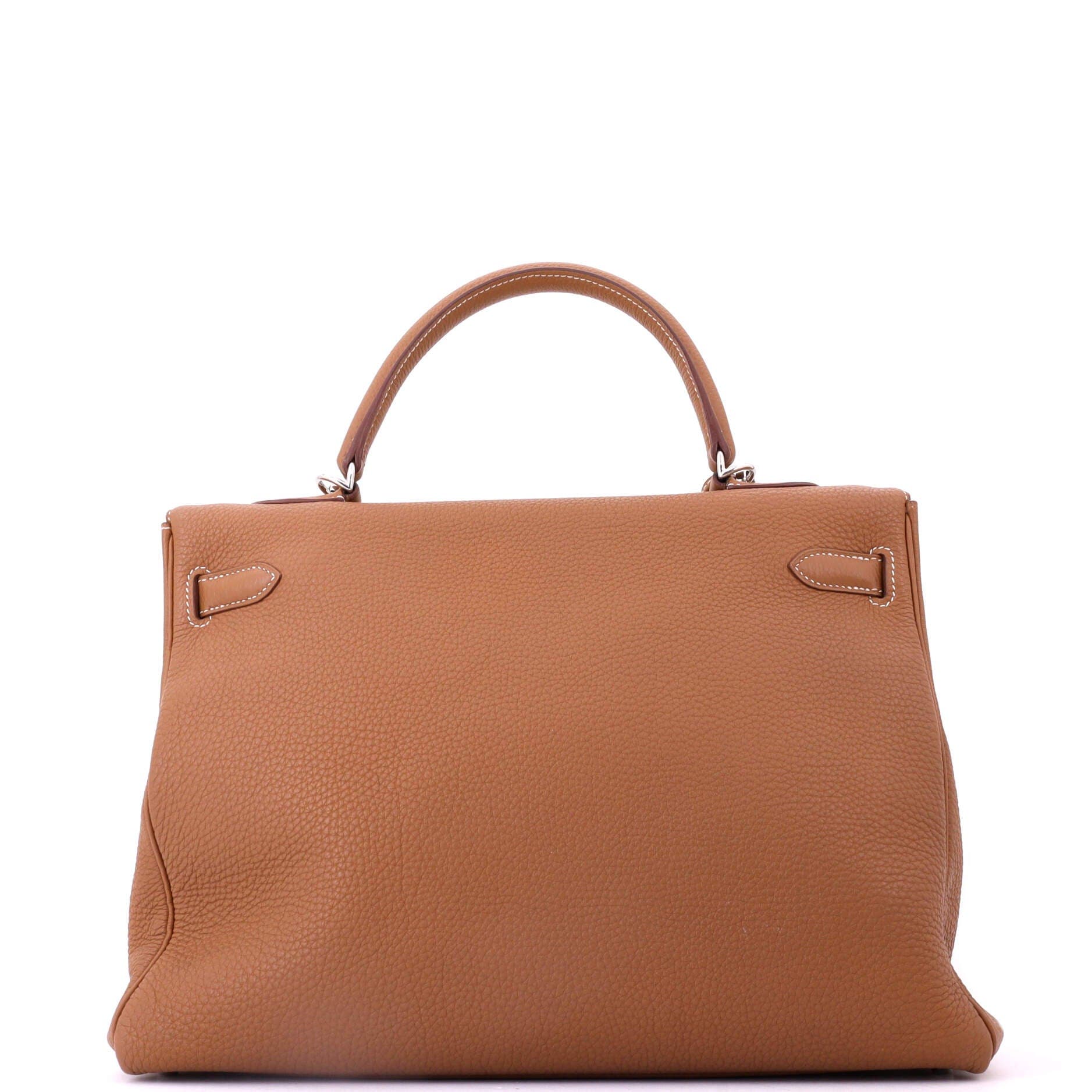 Pre-Owned Hermes Kelly Handbag Brown Togo with Palladium Hardware 35, Alternate, color, Gold