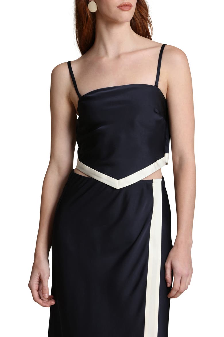 Scarf Satin Crop Top, Main, color, NAVY