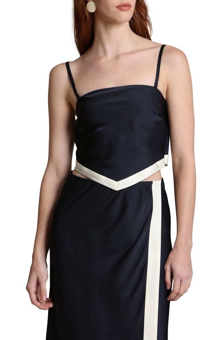 Avec Les Filles Scarf Satin Crop Top, Main, color, Navy