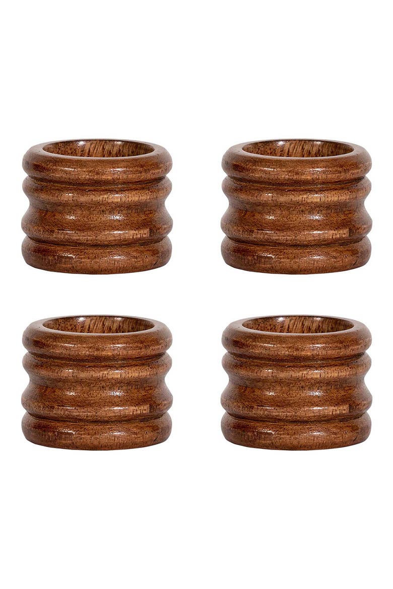 Bilbao Set of 4 Wood Napkin Rings, Main, color, BROWN