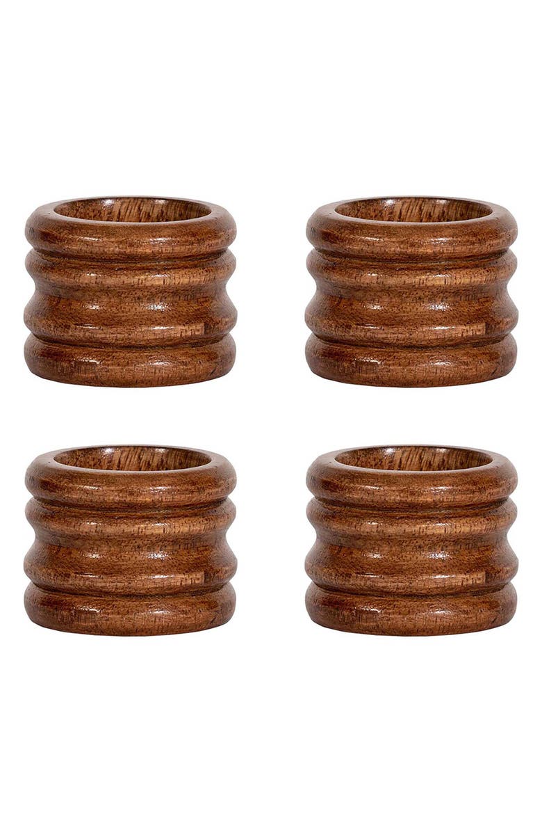 Juliska Bilbao Set of 4 Wood Napkin Rings, Main, color, Brown