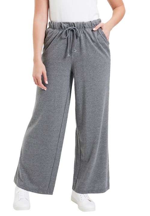 June + Vie French Terry Wide-leg Pant In Gray